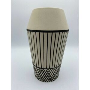 NEW Nate Berkus Modern Pinzell Large Ceramic Vase White Black Stripe Geo Print